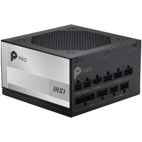 MSI PRO A1000PL PCIE5, 1000W, 80 Plus Platinum, 120mm Fluid Dynamic Bearing Fan, Protections: OCP/OTP/OPP/SCP/OVP/UVP/SIP/NLO, Dimensions: 150mmx150mmx86mm, 7Y Warranty - 3