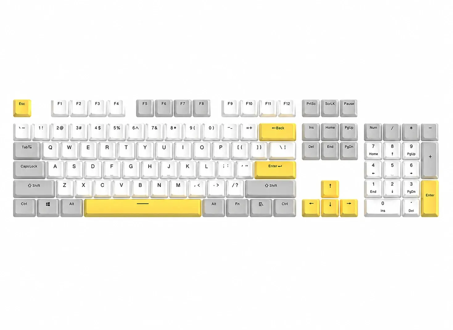 Marvo капачки за клавиатура Custom Keycap Set PBT, 104 keys, White, Yellow, Gray - MARVO-KP-04-YL