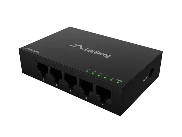 Комутатор, Lanberg switch DSM1-1005 5-port, 1GB/s 12V Metal case - image 1