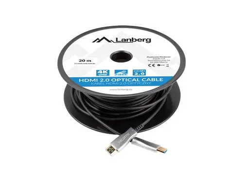 Кабел, Lanberg HDMI M/M v2.0 cable 20m optical black aoc - image 2