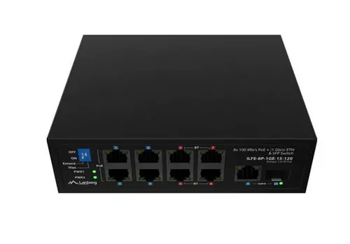 Комутатор, Lanberg Switch ILFE-8P-1Ge-1S-120 POE 4 x BT 4 x AT SFP/ETH DIN Unmanagment Fast Ethernet - image 1