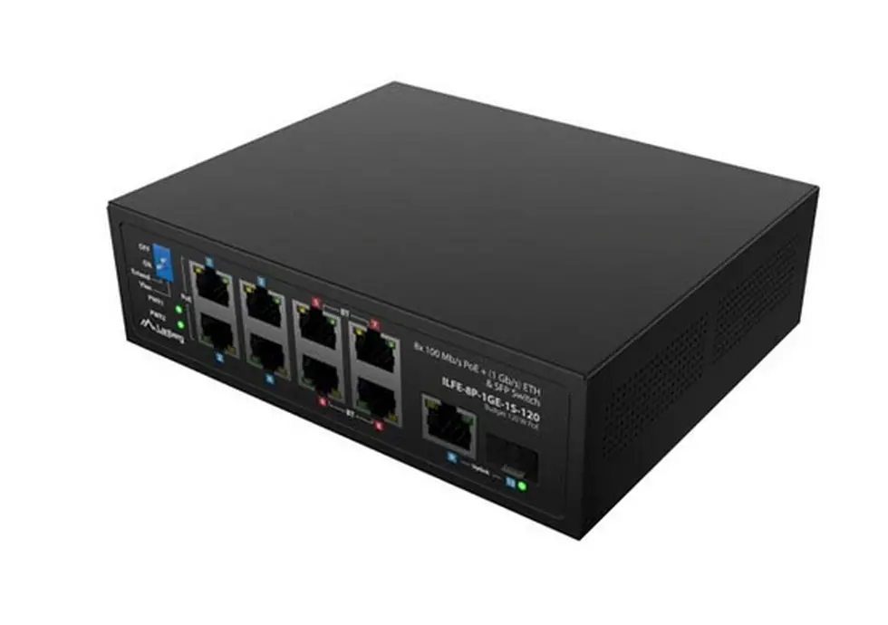 Комутатор, Lanberg Switch ILFE-8P-1Ge-1S-120 POE 4 x BT 4 x AT SFP/ETH DIN Unmanagment Fast Ethernet - image 2