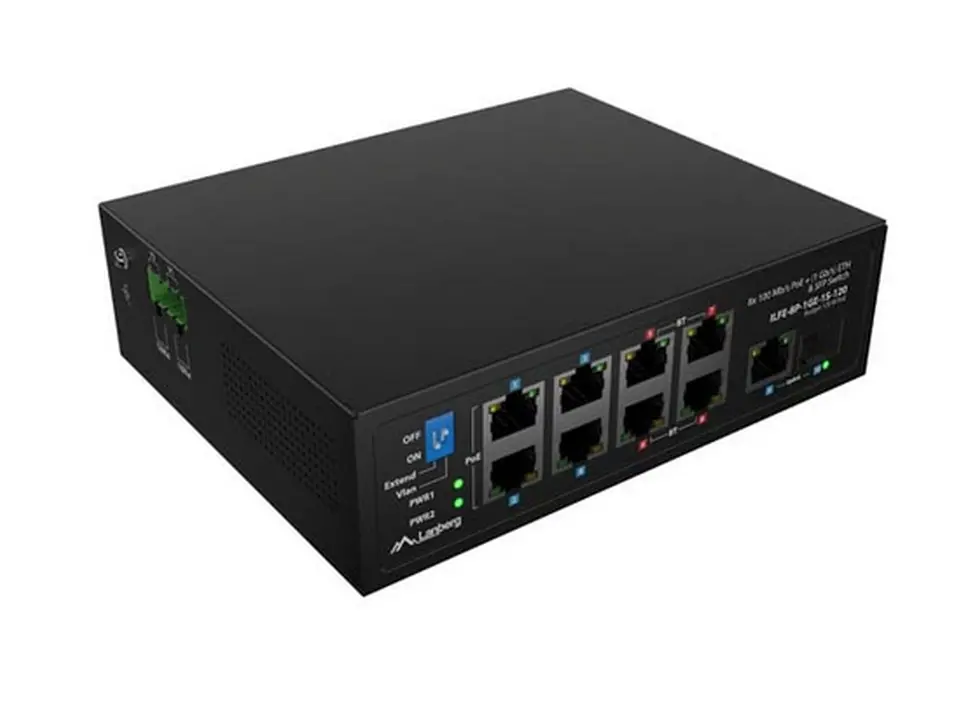 Комутатор, Lanberg Switch ILFE-8P-1Ge-1S-120 POE 4 x BT 4 x AT SFP/ETH DIN Unmanagment Fast Ethernet - image 3