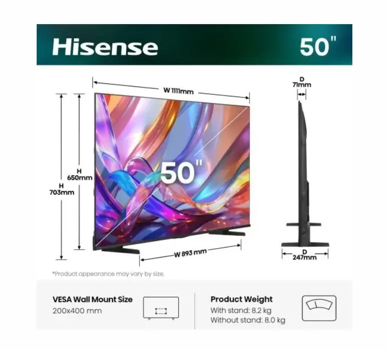 Телевизор, Hisense 50" E7S, 4K Ultra HD 3840x2160, QLED, Quantum Dot, HDR 10+, HLG, Dolby Vision, DTS Virtual X, Smart TV, WiFi, Light Sensor, BT, Anyview Cast, 3xHDMI, 2xUSB, LAN, CI+, DVB-T2/C/S2, Black - image 1