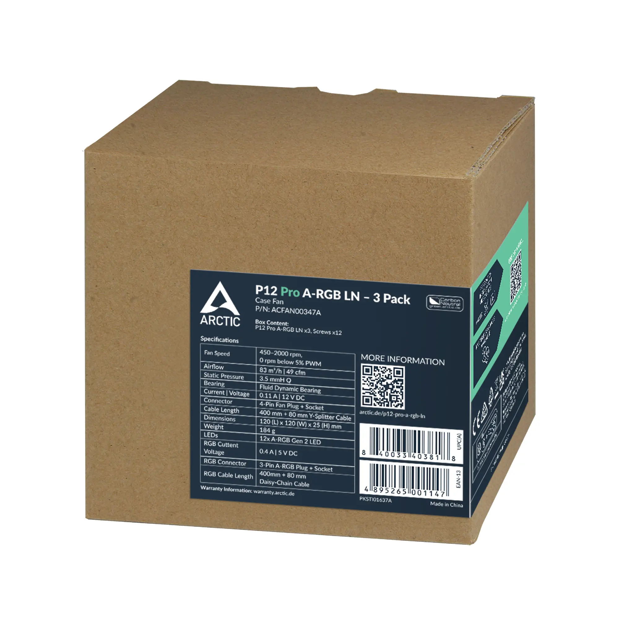 Комплект вентилатори ARCTIC P12 Pro A-RGB LN 120mm PWM 3-Pack - image 7