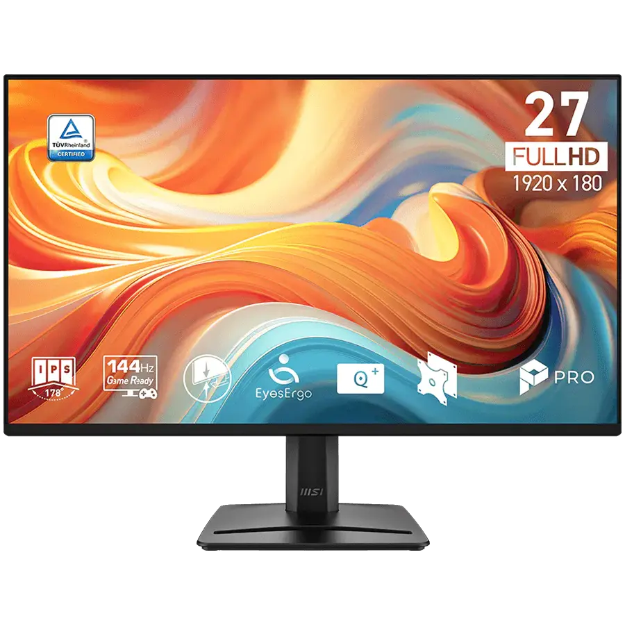 MSI PRO MP275 E14L Professional Business Monitor, 27" 144Hz, FHD (1920x1080) 16:9, IPS Anti-glare, 1ms/4ms, 300nits, 1500:1, 178/178, AMD FreeSync, HDR Ready, Tilt, Speakers, 1x D-Sub(VGA), 1x HDMI, 3Y Warranty