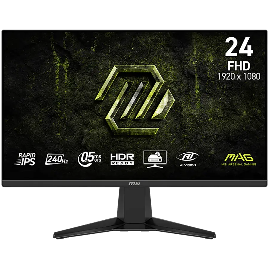 MSI MAG 245F X24 Gaming Monitor, 23.8" 240Hz, FHD (1920x1080) 16:9, Rapid IPS, 0.5ms, 300nits, 1000:1, 178/178, AMD FreeSync Premium, HDR Ready, Tilt, 1x DP, 2x HDMI, 1x Headphone out, 3Y Warranty