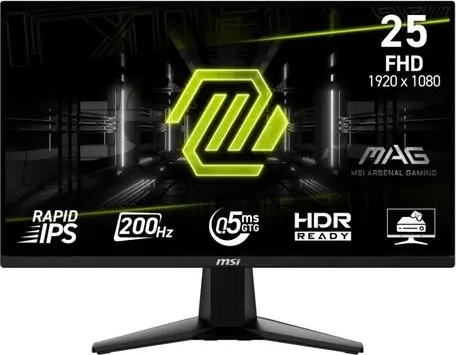 MSI MAG 255XF Gaming Monitor, 24.5" 300Hz, FHD (1920x1080) 16:9, Rapid IPS, 0.5ms, 250nits, 1000:1, 178/178, AMD FreeSync Premium, HDR Ready, Tilt, 1x DP, 2x HDMI, 1x Headphone out, 3Y Warranty MSI MAG 255XF Gaming Monitor, 24.5" 300Hz, FHD (1920x1080) 16:9, Rapid IPS, 0.5ms, 250nits, 1000:1, 178/178, AMD FreeSync Premium, HDR Ready, Tilt, 1x DP, 2x HDMI, 1x Headphone out, 3Y Warranty