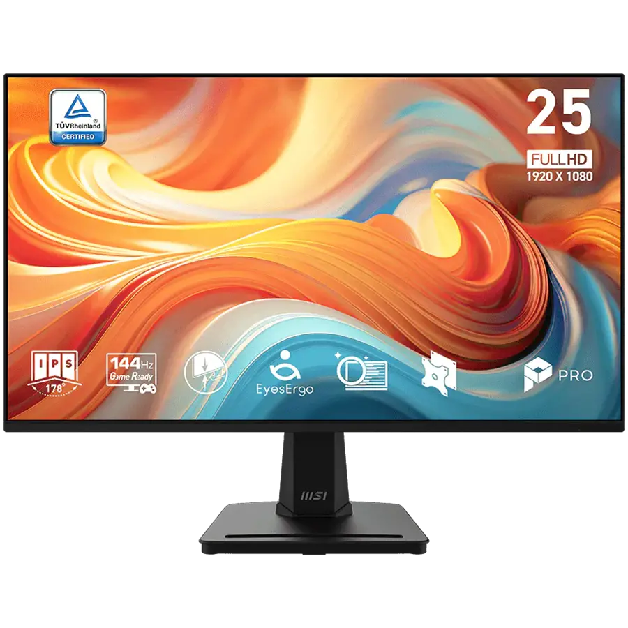 MSI PRO MP251 E14L Professional Business Monitor, 24.5" 144Hz, FHD (1920x1080) 16:9, IPS Anti-glare, 1ms/4ms, 300nits, 1500:1, 178/178, AMD FreeSync, Tilt, 1x D-Sub(VGA), 1x HDMI, 3Y Warranty