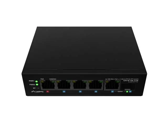 Комутатор, Lanberg Switch ILFE-4P-1Ge-1S-90 POE 1 x BT 3 x AT SFP/ETH DIN Unmanagment Fast Ethernet - image 2