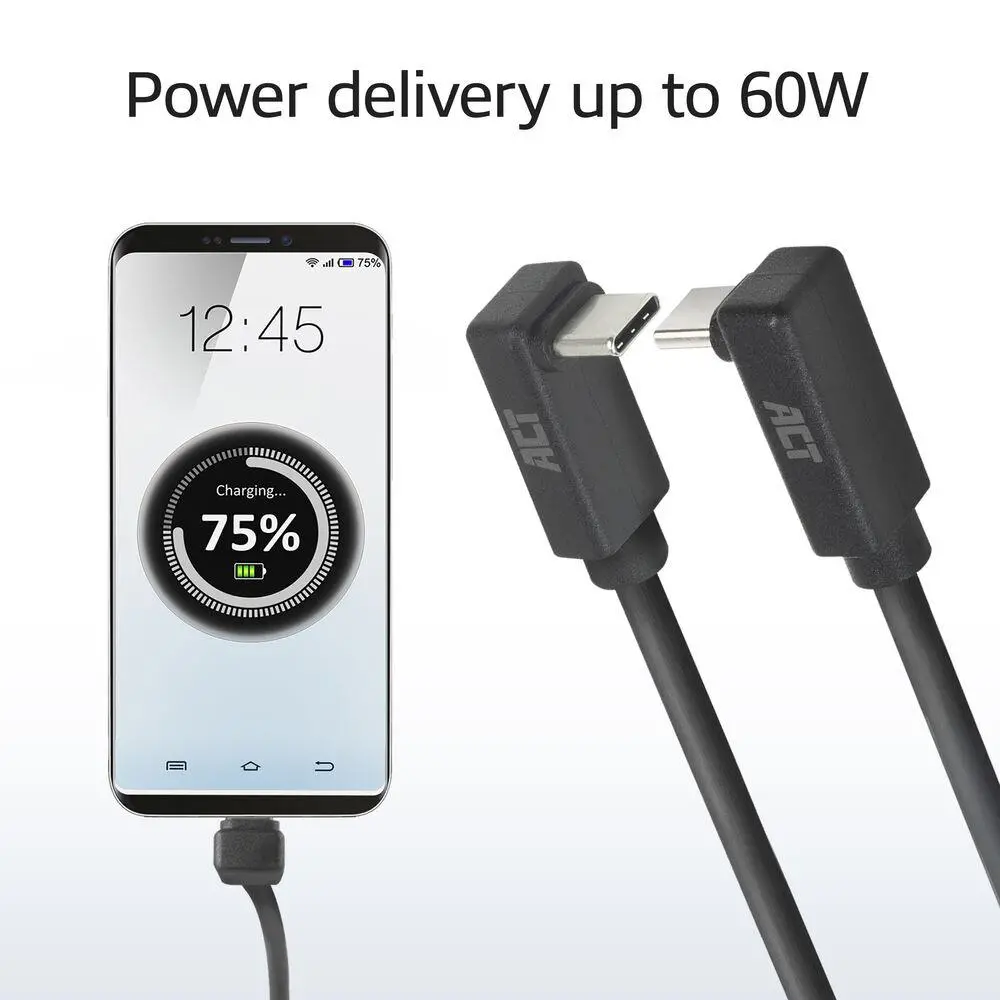 ACT Кабел USB-C 10Gbps, 60W, 0.5м, конектори на 90° up/down angled - image 3