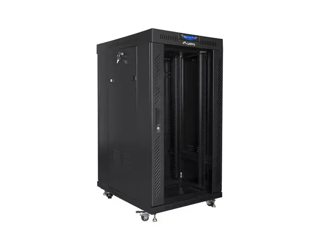 Комуникационен шкаф, Lanberg rack cabinet 19" free-standing 22U/600x800 (flat pack) with glass door lcd black v2 - image 1