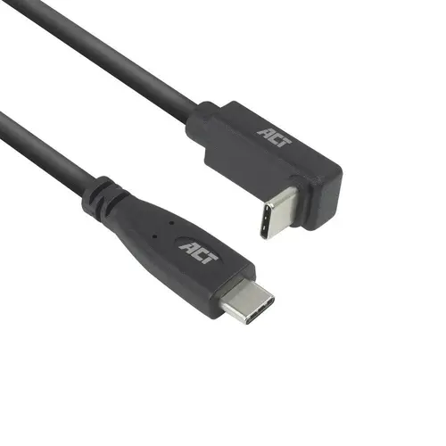 ACT Кабел USB-C - USB-C, 10Gbps, 60W, 1 м, конектори - 1 x прав и 1 x на 90° up/down angled ACT Кабел USB-C - USB-C, 10Gbps, 60W, 1 м, конектори - 1 x прав и 1 x на 90° up/down angled