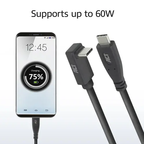ACT Кабел USB-C - USB-C, 10Gbps, 60W, 0.5 м, конектори - 1x прав и 1x на 90° up/down angled - image 3