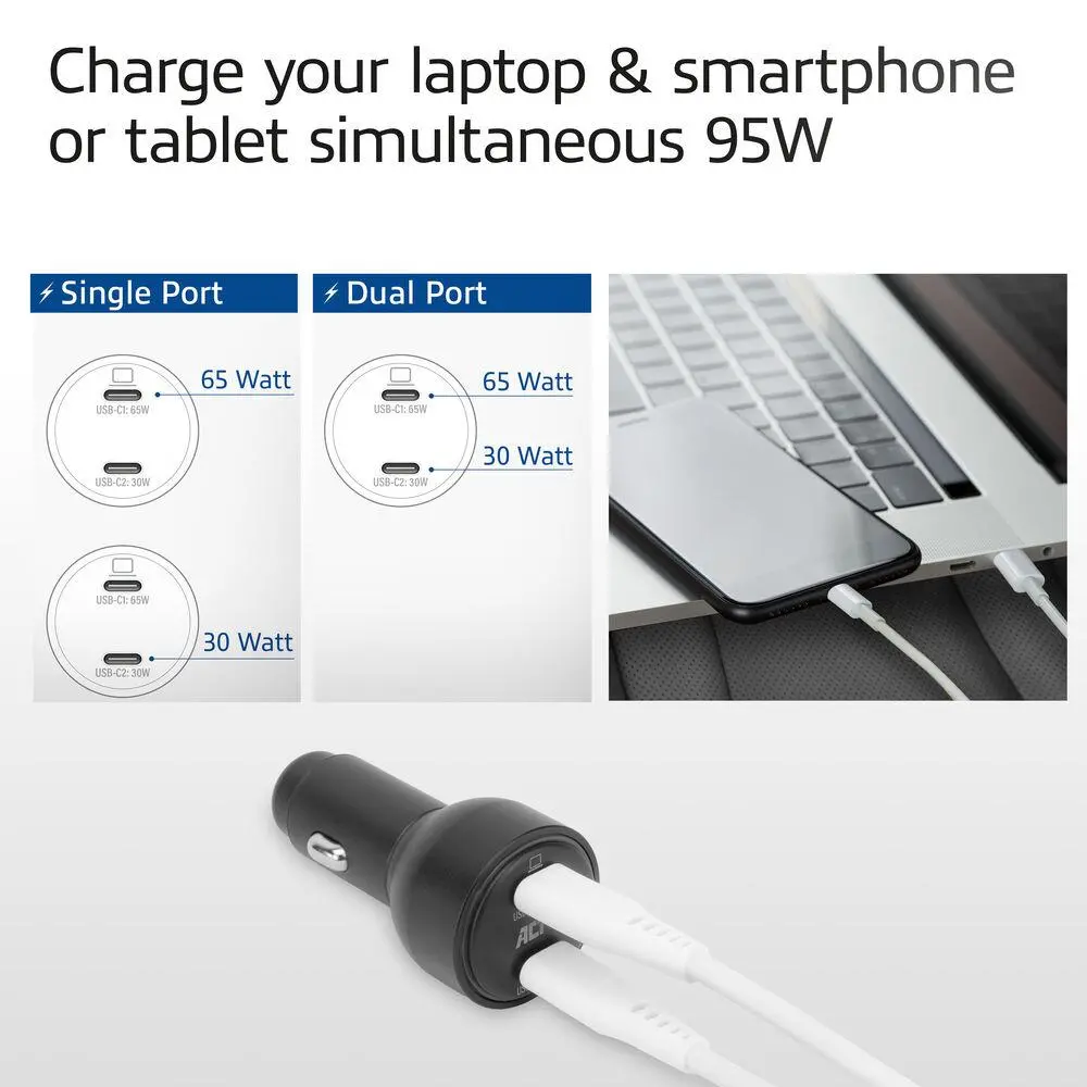 ACT Бързо зарядно за кола 95W 2x USB-C, PD, GAN, 12-24V - image 2
