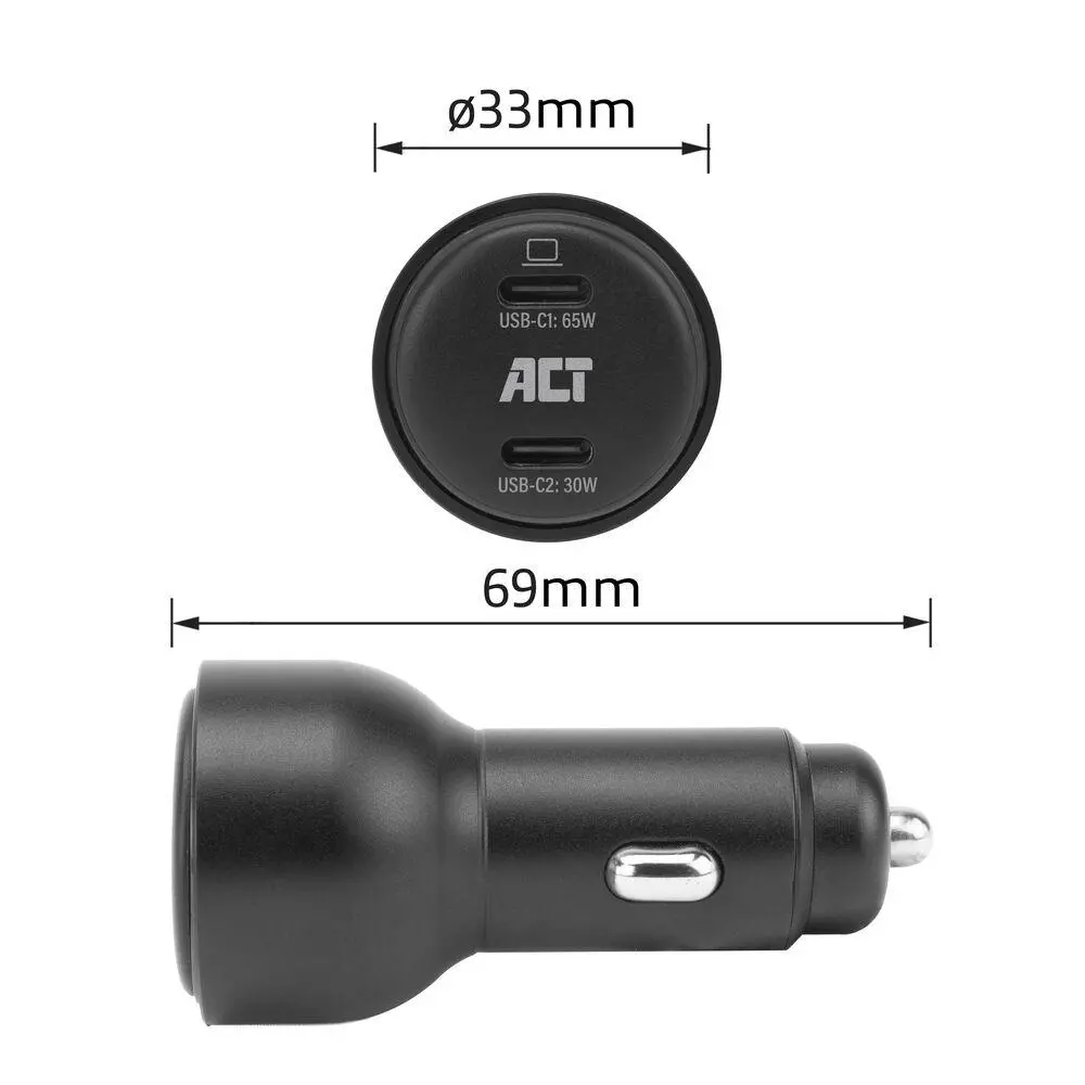 ACT Бързо зарядно за кола 95W 2x USB-C, PD, GAN, 12-24V - image 5