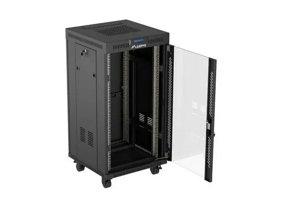 Комуникационен шкаф, Lanberg Rack Cabinet 19" Free-Standing 22U/600X600 (FlAT Pack) With Glass Door LCD Black V2 - image 2