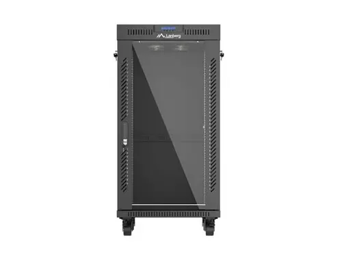 Комуникационен шкаф, Lanberg Rack Cabinet 19" Free-Standing 22U/600X600 (FlAT Pack) With Glass Door LCD Black V2 Комуникационен шкаф, Lanberg Rack Cabinet 19" Free-Standing 22U/600X600 (FlAT Pack) With Glass Door LCD Black V2