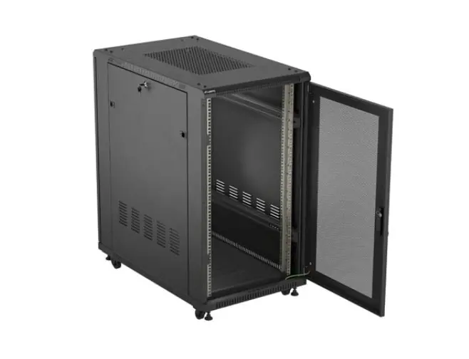 Комуникационен шкаф, Lanberg Rack Cabinet 19" Free-Standing 22U/600X1000 (FlAT Pack) With Mesh Door Black - image 2