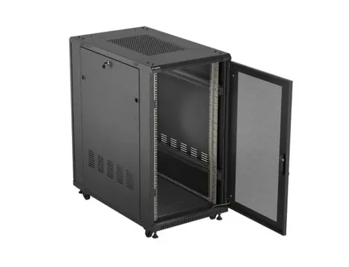 Комуникационен шкаф, Lanberg Rack Cabinet 19" Free-Standing 22U/600X1000 (FlAT Pack) With Mesh Door Black - image 2