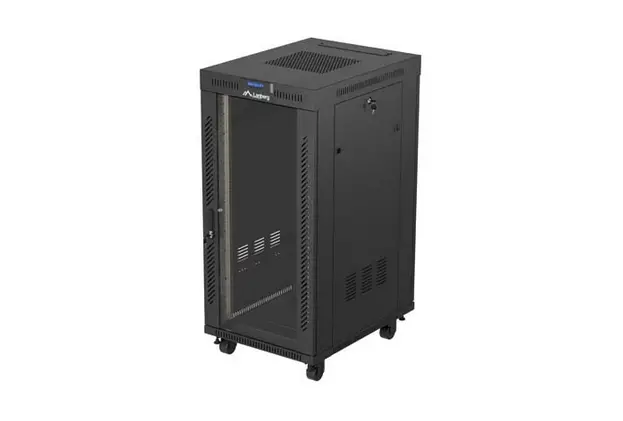 Комуникационен шкаф, Lanberg Rack Cabinet 19" Free-Standing 24U/600X800 (FlAT Pack) With Glass Door LCD Black V2