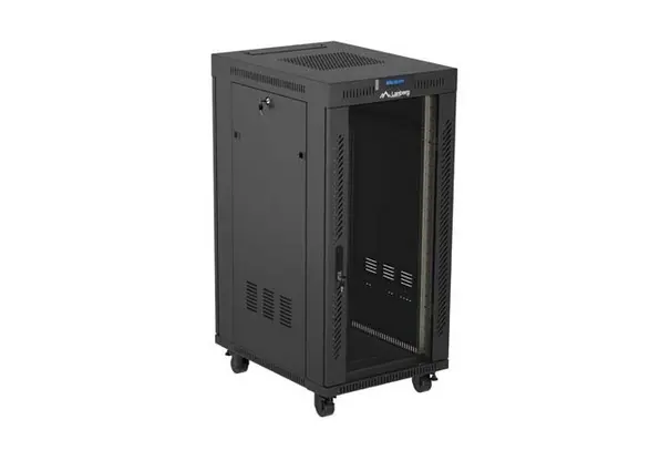 Комуникационен шкаф, Lanberg Rack Cabinet 19" Free-Standing 24U/600X800 (FlAT Pack) With Glass Door LCD Black V2 - image 1