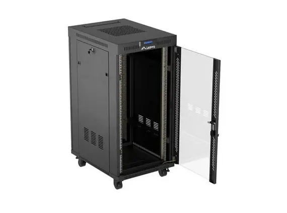 Комуникационен шкаф, Lanberg Rack Cabinet 19" Free-Standing 24U/600X800 (FlAT Pack) With Glass Door LCD Black V2 - image 2