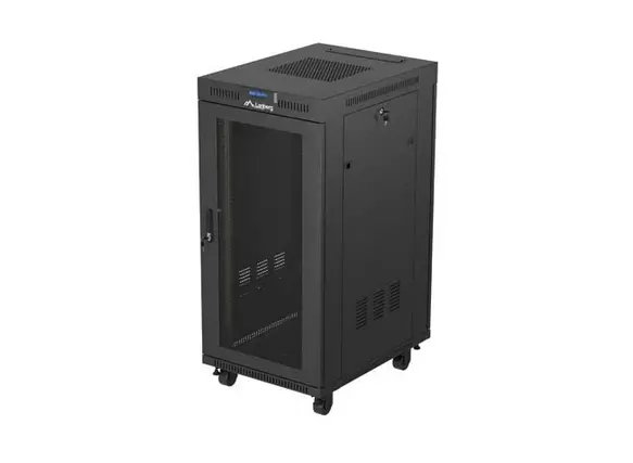 Комуникационен шкаф, Lanberg Rack Cabinet 19" Free-Standing 24U/600X800 (FlAT Pack) With Mesh Door LCD Black V2
