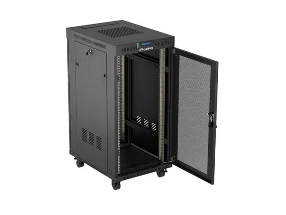 Комуникационен шкаф, Lanberg Rack Cabinet 19" Free-Standing 24U/600X800 (FlAT Pack) With Mesh Door LCD Black V2 - image 2