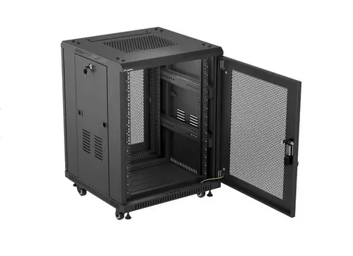 Комуникационен шкаф, Lanberg rack cabinet 19" free-standing 15U/600X600 (FLAT PACK) with mesh door black - image 1