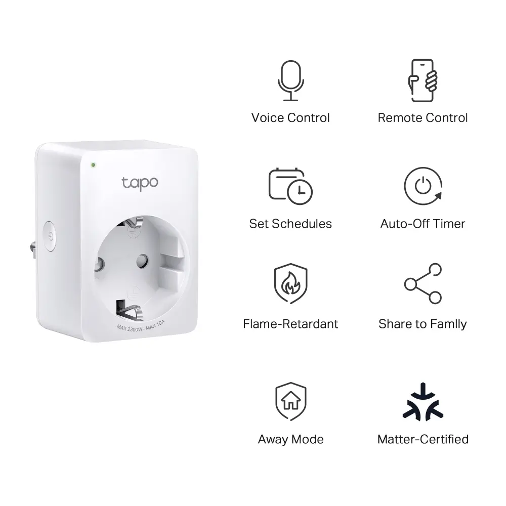 Мини интелигентен Wi-Fi контакт TP-LINK Tapo P100M,2300W - image 1