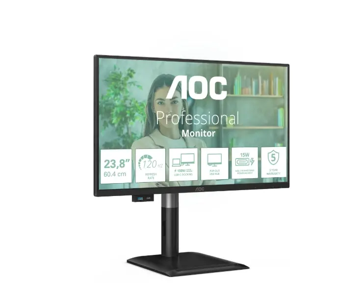 Монитор, AOC 24P4CV, 23.8" IPS WLED, 1920x1080@120Hz, 4ms GtG, 300cd m/2, 1500:1, 50M:1 DCR, Adaptive Sync, FlickerFree, Anti-Blue Light, 2Wx2, Tilt, Height Adjust, Pivot, Swivel, HDMI, DP, USB hub, RJ45 - image 1
