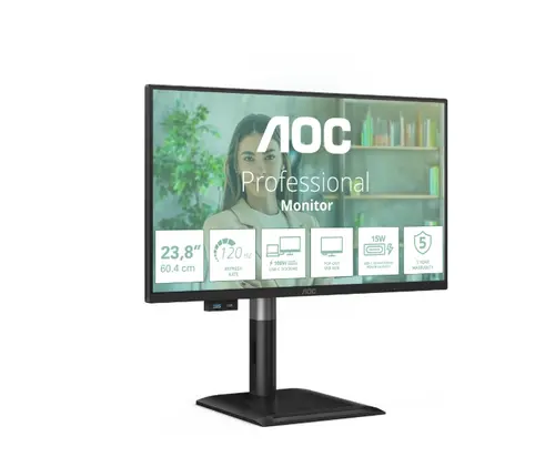 Монитор, AOC 24P4CV, 23.8" IPS WLED, 1920x1080@120Hz, 4ms GtG, 300cd m/2, 1500:1, 50M:1 DCR, Adaptive Sync, FlickerFree, Anti-Blue Light, 2Wx2, Tilt, Height Adjust, Pivot, Swivel, HDMI, DP, USB hub, RJ45 - image 1