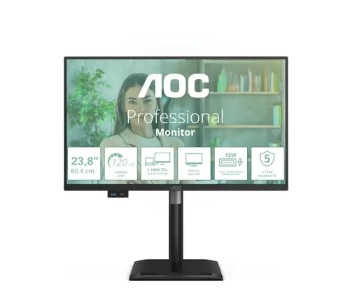 Монитор, AOC 24P4CV, 23.8" IPS WLED, 1920x1080@120Hz, 4ms GtG, 300cd m/2, 1500:1, 50M:1 DCR, Adaptive Sync, FlickerFree, Anti-Blue Light, 2Wx2, Tilt, Height Adjust, Pivot, Swivel, HDMI, DP, USB hub, RJ45