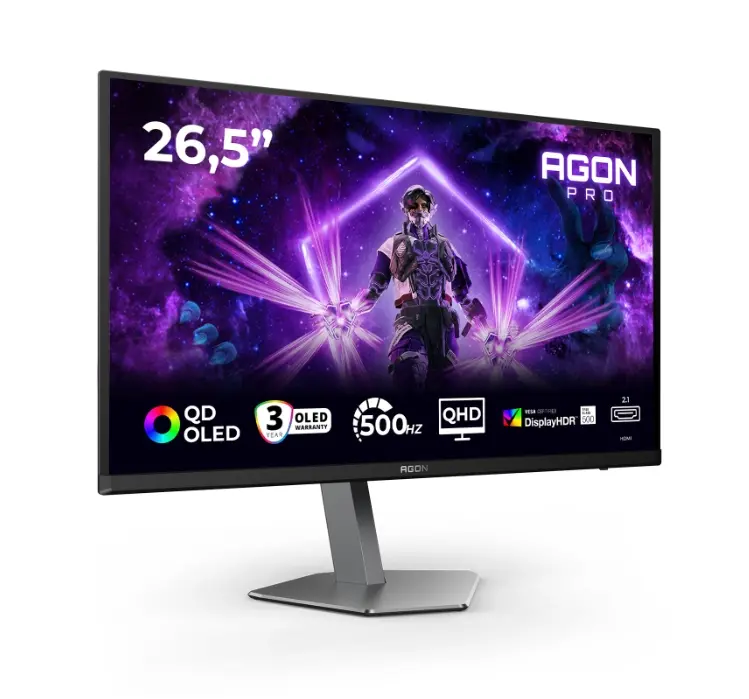 Монитор, AOC AG276QKD2, 26.5" QD-OLED, 2560x1440@500Hz, 0.03ms GtG, 1000cd m/2, 1.5M:1, 80M:1 DCR, Adaptive Sync, Low Blue Light, FlickerFree, 5Wx2, Tilt, Height Adjust, Pivot, Swivel, 2xHDMI, DP, USB hub - image 1