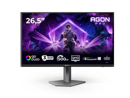 Монитор, AOC AG276QKD2, 26.5" QD-OLED, 2560x1440@500Hz, 0.03ms GtG, 1000cd m/2, 1.5M:1, 80M:1 DCR, Adaptive Sync, Low Blue Light, FlickerFree, 5Wx2, Tilt, Height Adjust, Pivot, Swivel, 2xHDMI, DP, USB hub