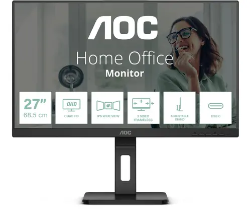 Οθόνη, AOC Q27P3CV, 27" IPS WLED, 2560x1440@100Hz, 4ms GtG, 350cd m/2, 1000:1, DCR 50M:1, Adaptive Sync, FlickerFree, Low Blue Light, 2Wx2, Tilt - 1