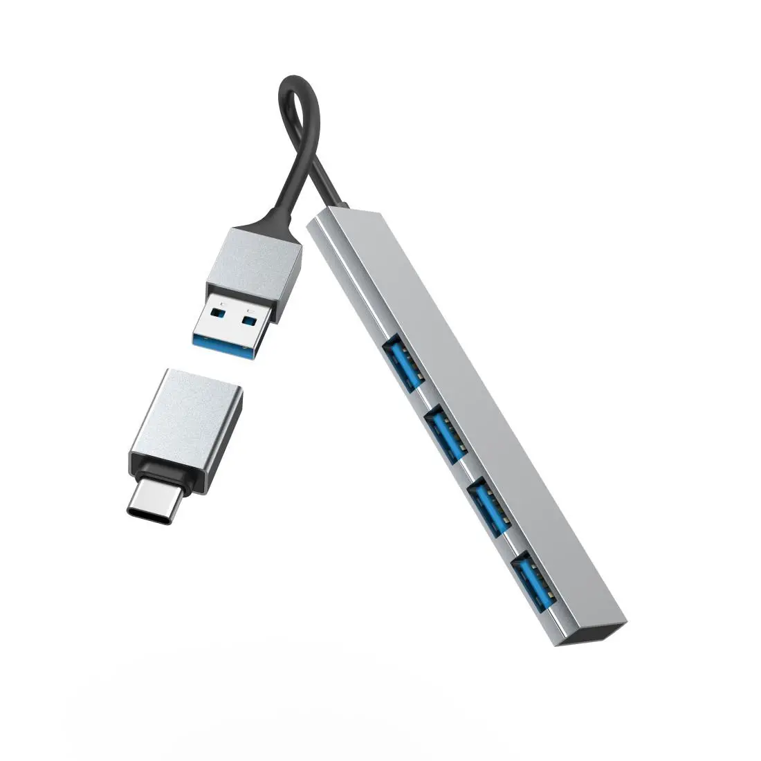 HAMA USB хъб, 4 порта, USB 3.2 Gen 1, 5 Gbit/s, ултратънък, вкл. USB-C адаптер - image 2