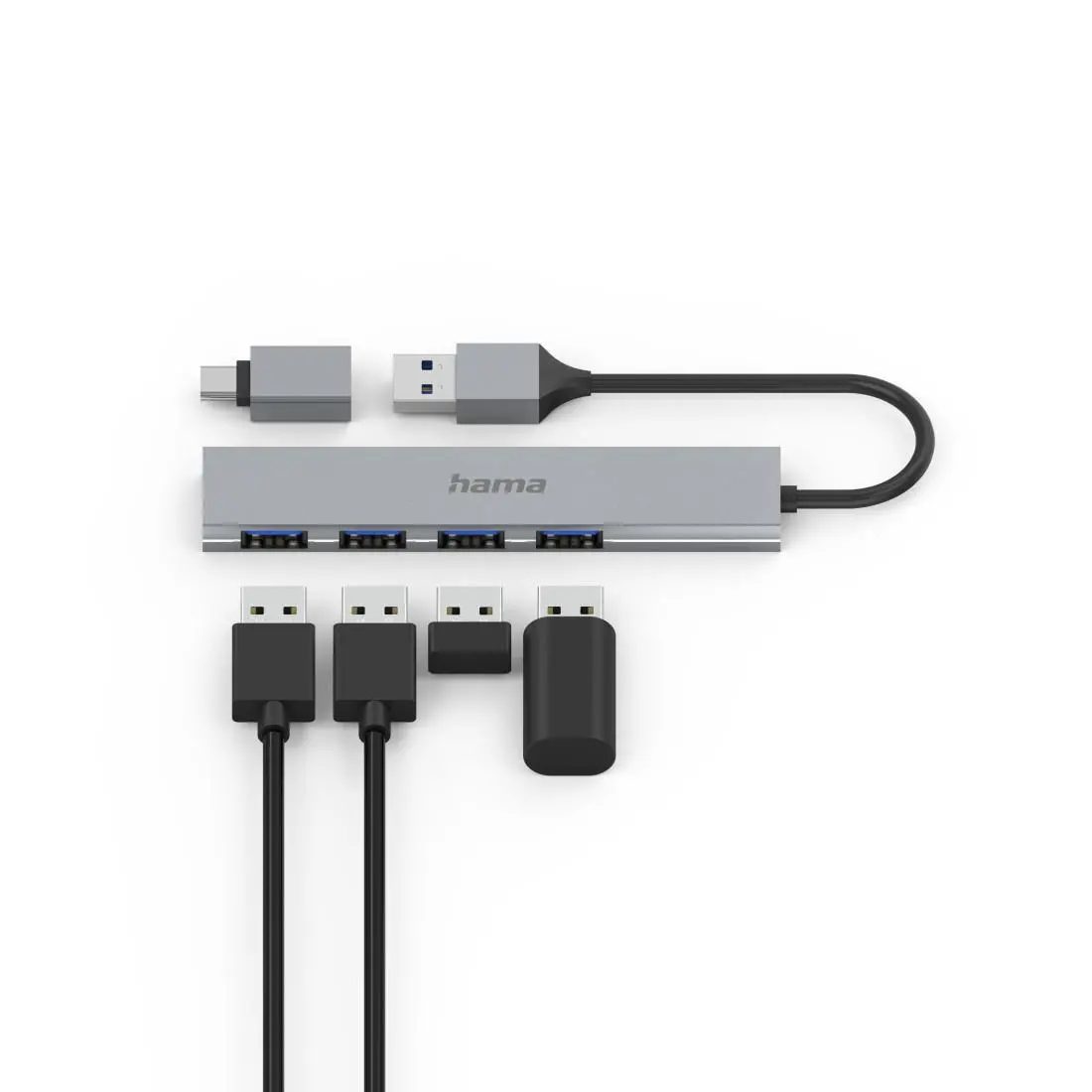 HAMA USB хъб, 4 порта, USB 3.2 Gen 1, 5 Gbit/s, ултратънък, вкл. USB-C адаптер - image 3