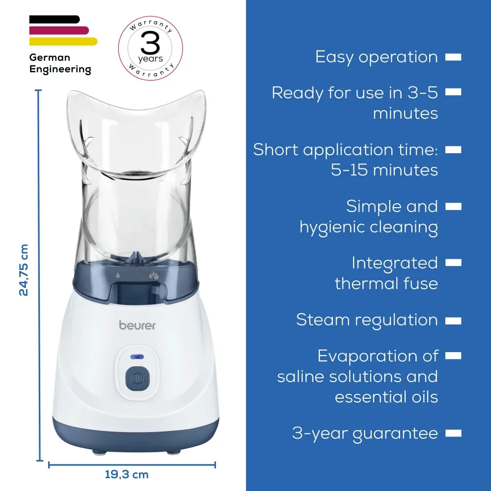 Парен изпарител, Beurer SI 31 Steam vaporizer, LED indicator; Quiet operation; Steam regulation; Ready to use in 3- 5 min; Saline solution and essential oils - image 3