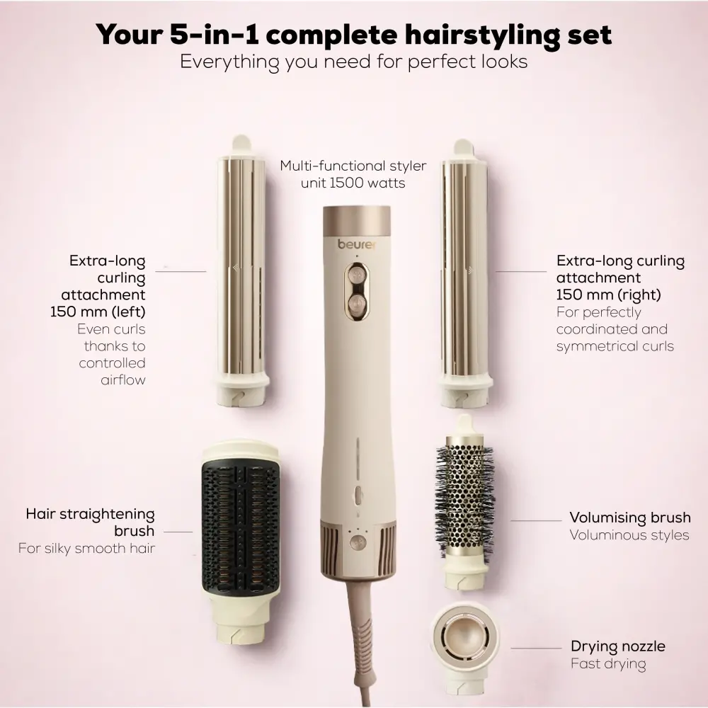 Електрическа четка за коса, Beurer HT 100 Multistyler, Airstyler 5-in-1, Ceramic-tourmaline coating; Quiet up to 75 dB ; x 3 blower & temperature settings; storage bag & heat protection glove - image 2