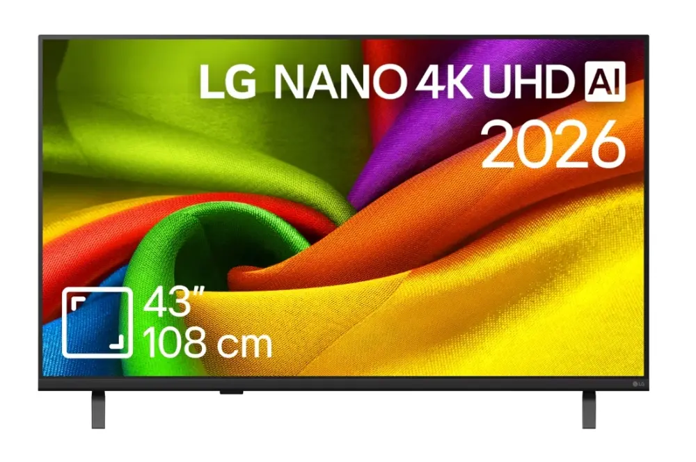 Телевизор, LG 43NU8E0B3LA, 43" 4K HDR UHD, 3840x2160, DVB-T2/C/S2, AI Alpha 7, HDR 10, webOS 26, ThinQ AI, VRR, ALLM, HGiG, WiFi, Clear Voice, 4K Super Upscaling, Bluetooth 5.3, Hdmi e-ARC , CI, LAN, AirPlay2, AI Sound Pro, Google Cast, 2 Pole stand, Black