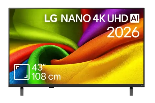 Телевизор, LG 43NU8E0B3LA, 43" 4K HDR UHD, 3840x2160, DVB-T2/C/S2, AI Alpha 7, HDR 10, webOS 26, ThinQ AI, VRR, ALLM, HGiG, WiFi, Clear Voice, 4K Super Upscaling, Bluetooth 5.3, Hdmi e-ARC , CI, LAN, AirPlay2, AI Sound Pro, Google Cast, 2 Pole stand, Black