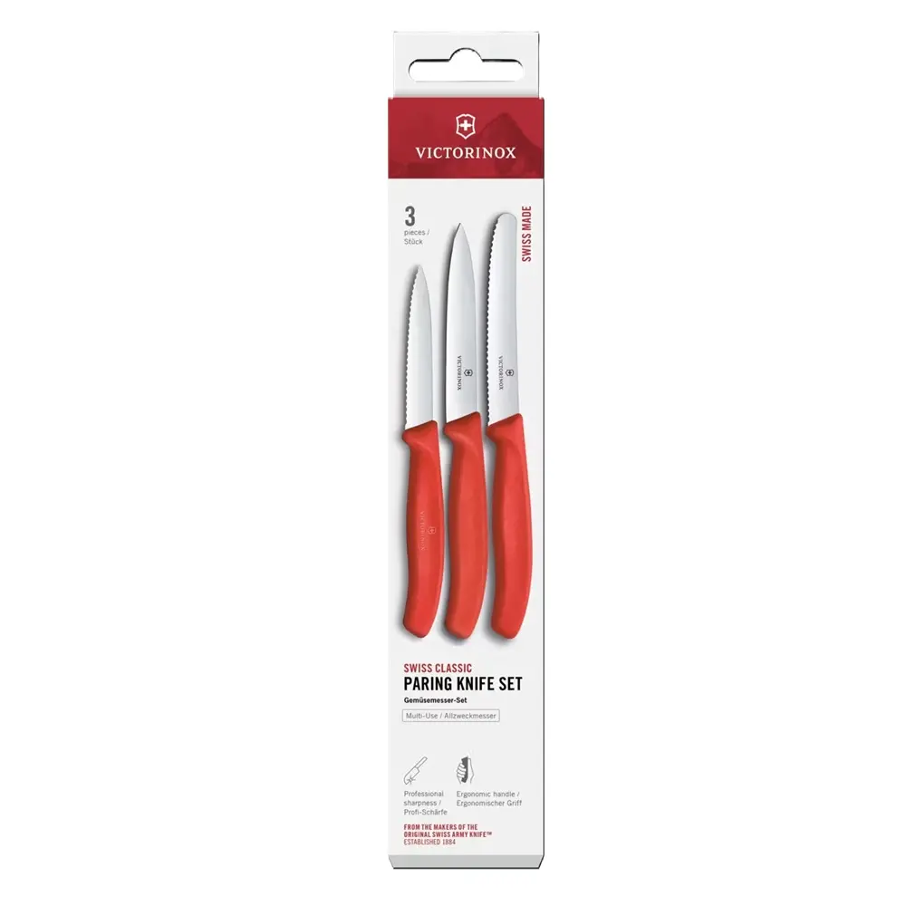 Комплект Victorinox Swiss Classic, три ножа с право и назъбено острие, червени