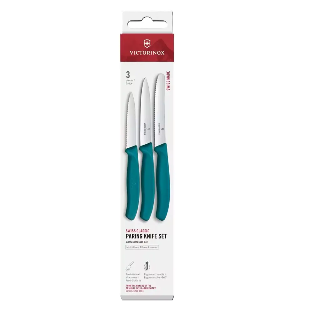 Комплект Victorinox Swiss Classic, три ножа с право и назъбено острие, зелени