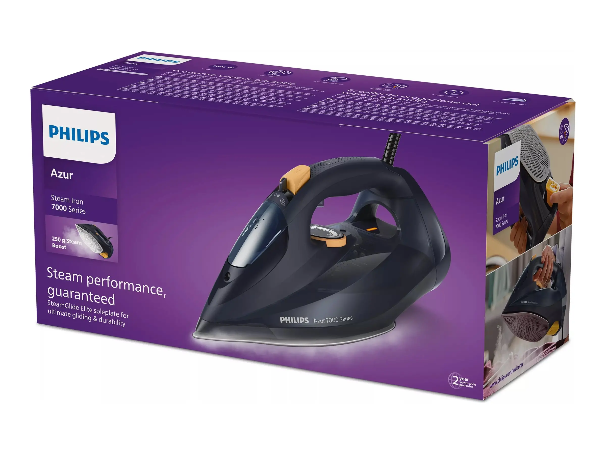 PHILIPS Парна Ютия Series 7000 3000W 55g/min 250g steam boost SteamGlide Elite dark blue - image 4