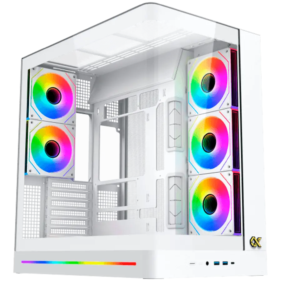 PANO II AIR Arctic EN48524 (WH,EATX,U3x2+Type C,Mesh Top+Curved TG,6PCS H22A WH Reverse & 2PCS H22A WH,ARGB & PWM Remote Control)