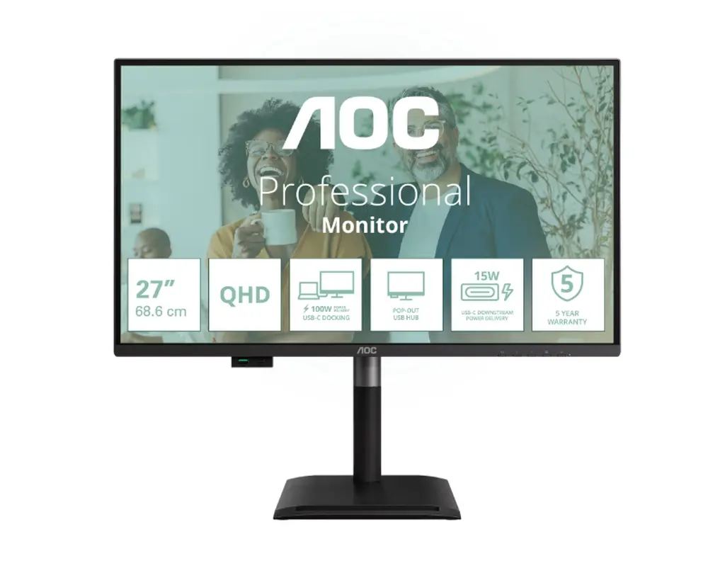 Монитор, AOC Q27P4CV, 27" IPS WLED, 2560x1440@120Hz, 4ms GtG, 350cd m/2, 1500:1, 50M:1 DCR, Adaptive Sync, FlickerFree, Anti-Blue Light, 2Wx2, Tilt, Height Adjust, Pivot, Swivel, HDMI, DP, USB hub, RJ45
