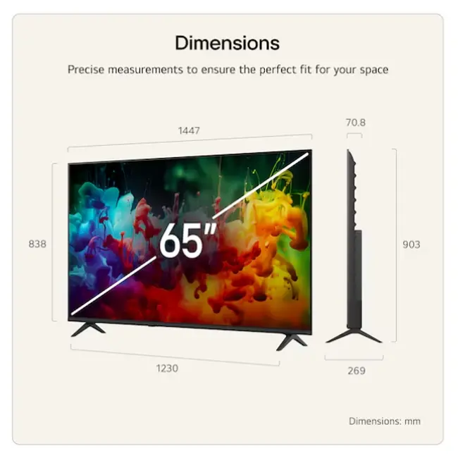 Телевизор, LG 65QNED71B3B., 65" 4K QNED MiniLED Smart TV, 3840x2160, DVB-T2/C/S2, Alpha 7 AI Processor, HDR10 / HLG, webOS 26 ThinQ, VRR / ALLM / HGiG, 4K Super Upscaling, WiFi 5, Bluetooth 5.3, AirPlay 2, LAN, CI, HDMI, AI Sound Pro, Google Cast, 2 pole Stand - image 1