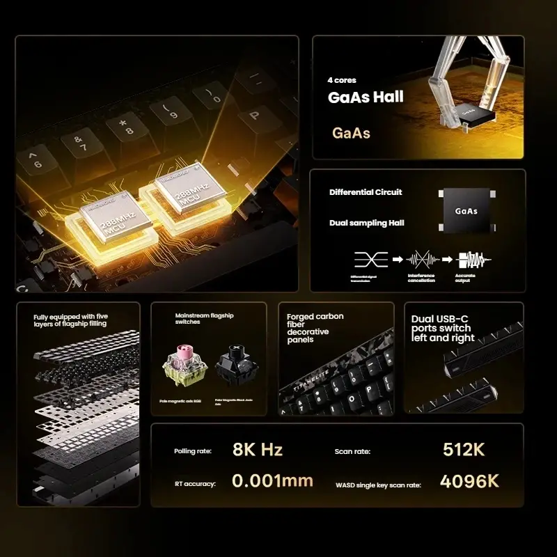 Madlions професионална геймърска механична клавиатура Professional Gaming Mechanical Keyboard TITAN 68 TURBO - 8K, Magnetic Fuguang Switches (English US), Blac - image 5